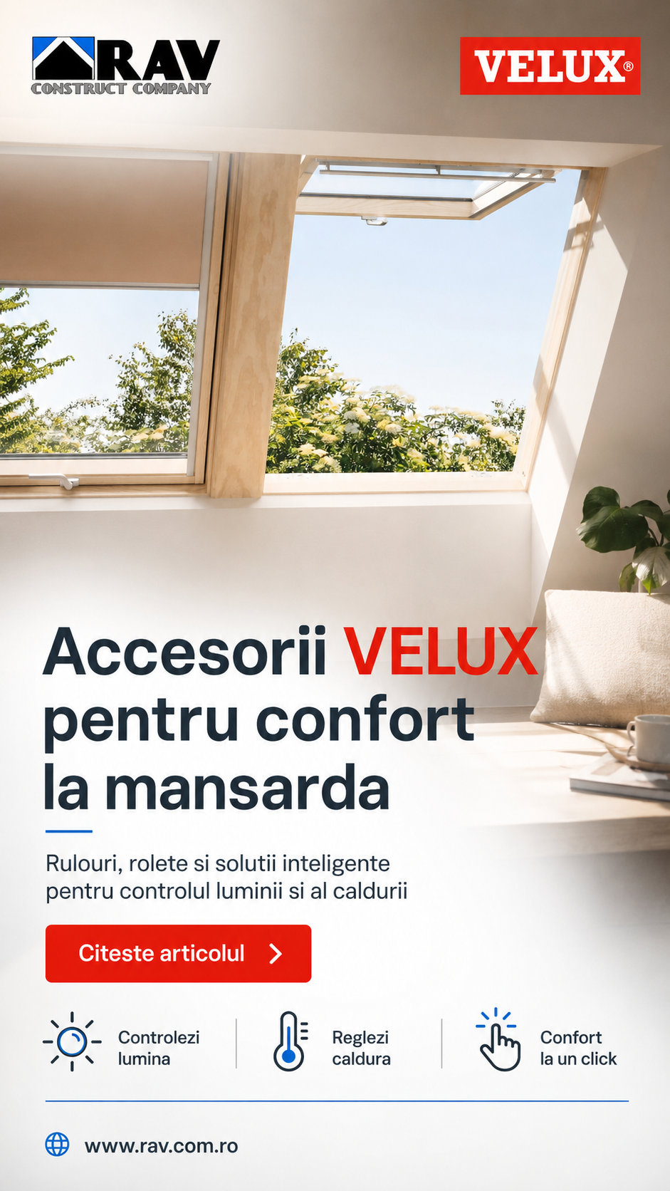 Rulouri VELUX pentru reducerea caldurii in mansarda pe timpul verii